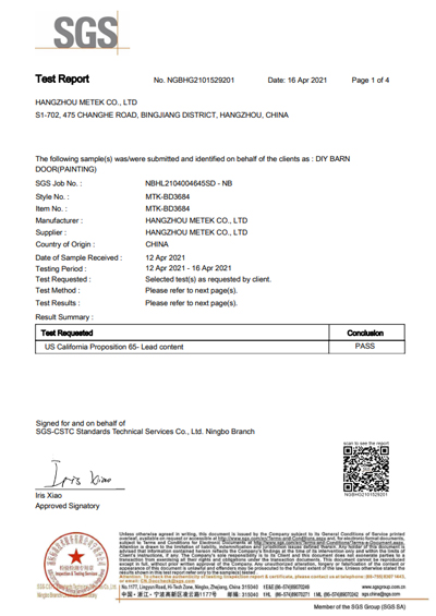 CA65 test report for wooden door
