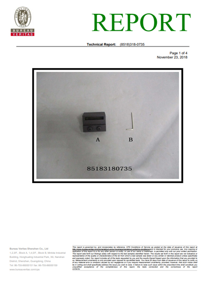 Rubber plug test report for Prop65